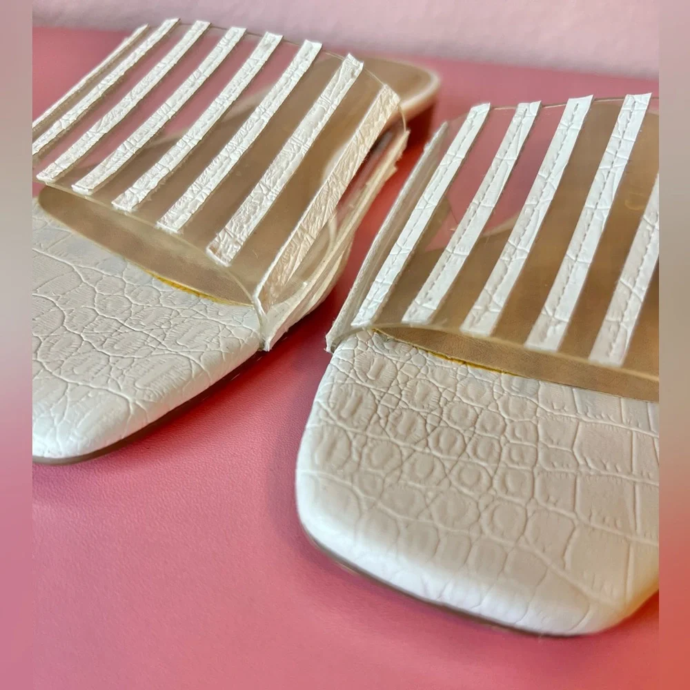 Up Late White Crocodile-Embossed Slide Sandals from Coconuts by Matisse
